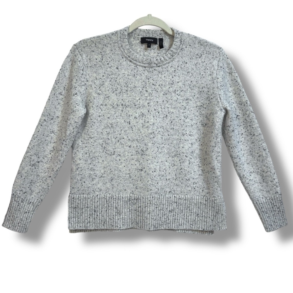 Theory Cashmere Donegal Crew Neck Sweater Speckled Gray Small